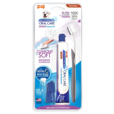 Nylabone Advanced Oral Care Bacon Flavor Toothpaste, 2.5-oz tube + Soft-Bristle Toothbrush for Senior Dogs, 3-pack