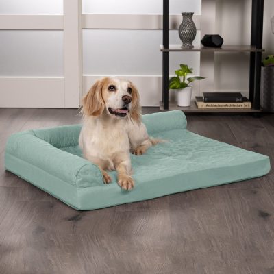 FurHaven Paw-Quilted Memory Top Deluxe Chaise Cat & Dog Bed with Removable Cover, Iceberg Green, Large