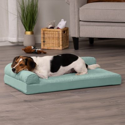 FurHaven Paw-Quilted Full Support Deluxe Chaise Cat & Dog Bed with Removable Cover, Iceberg Green, Medium