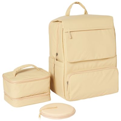 Frisco Dog & Cat Backpack Travel Bag with Double Bowl and Food Storage, Beige