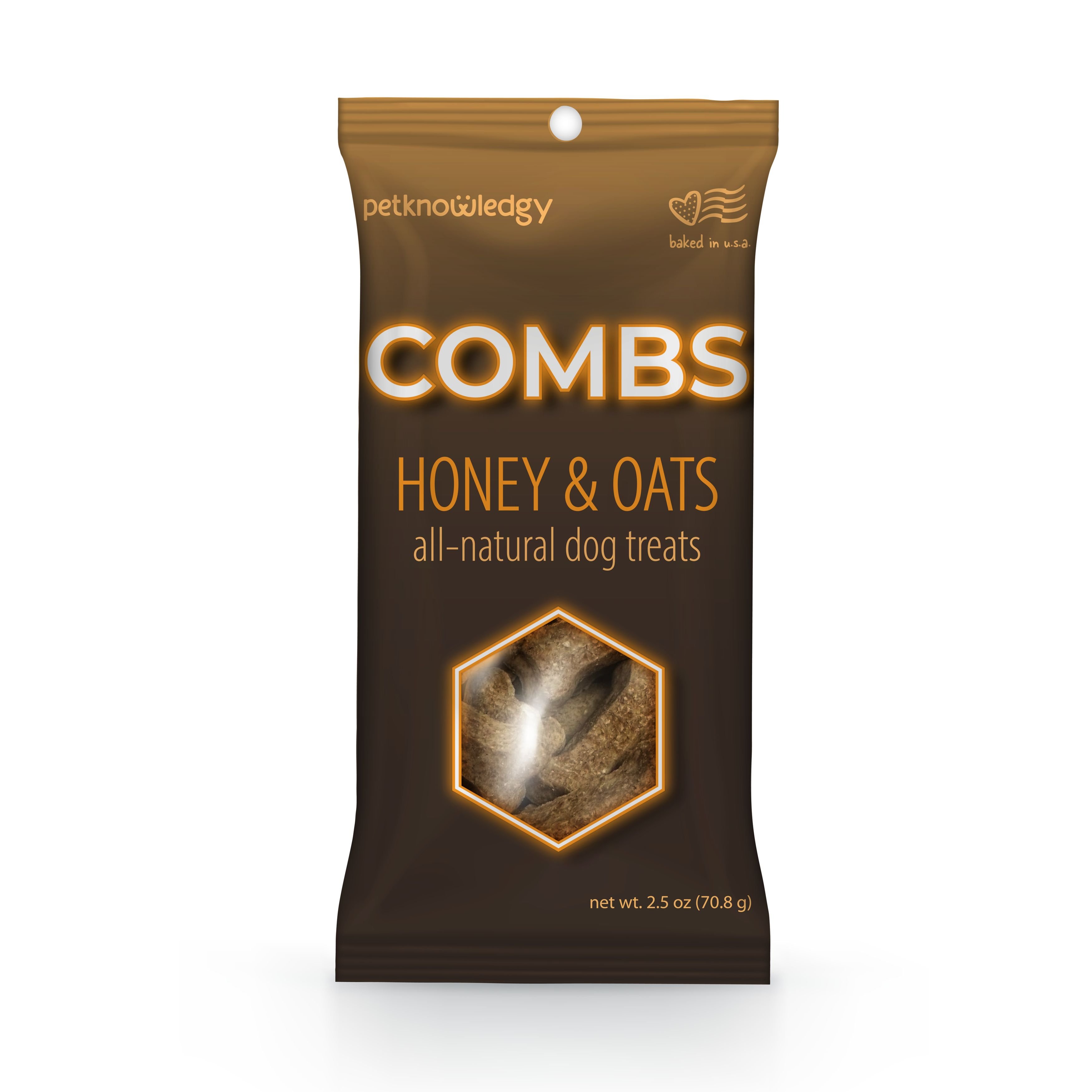 Petknowledgy by Spunky Pup Snack Pack Combs Honey & Oat Dog Treat, 2.5-oz bag, case of 8