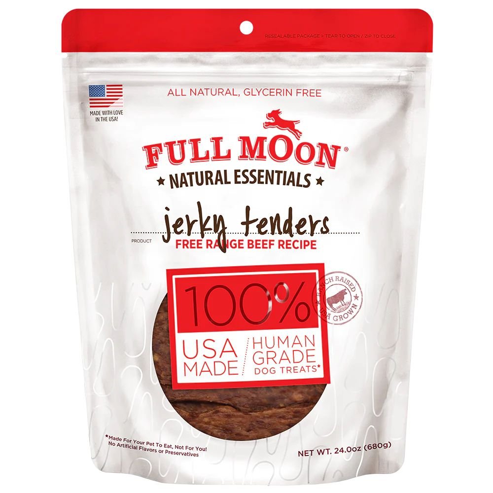 Full Moon Natural Essentials Jerky Tenders Beef Recipe Human-Grade Dog Treats, 14-oz bag